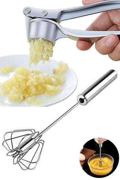 SAVORYHOME 1 Piece Steel Garlic Masher and Automatic Press Beater Package