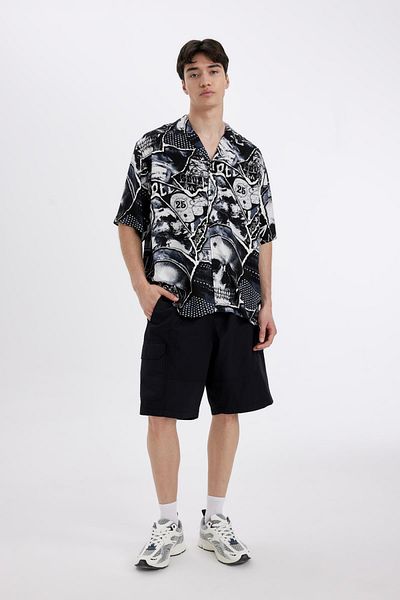 DeFacto Relax Fit Viscose Short Sleeve Shirt - Apache Collar, Printed C7685AX24SM
