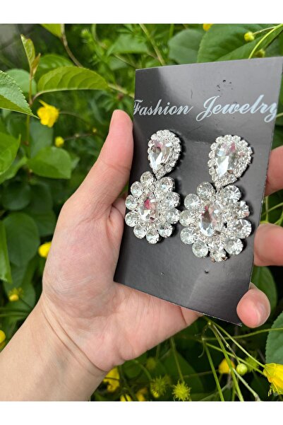 ANZE beyaz kristal taşlı gelin küpesi