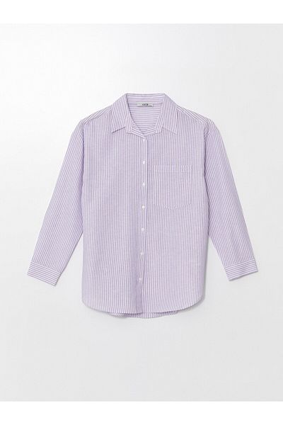 LC Waikiki Cămașă LCW oversize cu dungi în amestec de in pentru femei - cu mânecă lungă