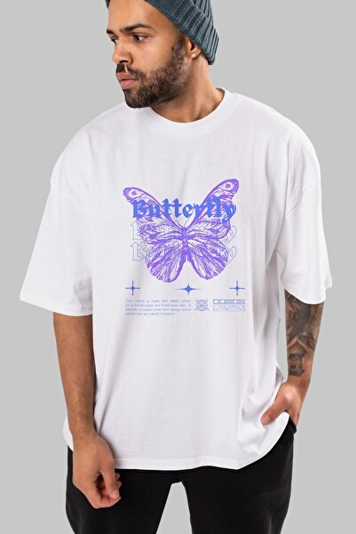 Ankhises Butterfly Streetwear Prednja strana Štampano Bela Oversize kroj T-sh...