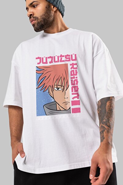 Ankhises Jujutsu Kaisen Štampano Bela Oversize kroj T-shirt - Unisex Muškarci...