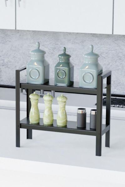 risingmaber RİSİNGMABER Dekoratif Siyah 2 Katlı Raflı Çok Amaçlı Mutfak&Banyo...