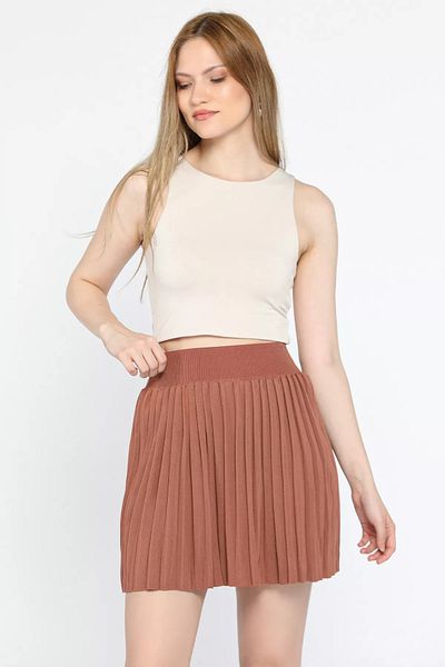 GÜLSELİ Women's Mini Skirt - Brown Color, Elastic Waist and Ruffle