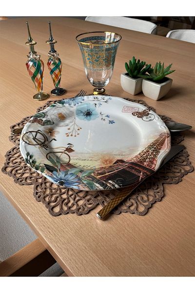 Ergüven Home Milky Brown Suede Ύφασμα American Service Plate 35x35 cm Στρογγυλό Σετ 6 - Κομψό και ανθεκτικό