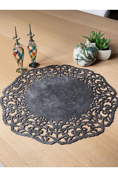 Ergüven Home Set de serviciu american de plăcuțe rotunde din piele de căprioară gri închis 6 bucăți 35x35cm