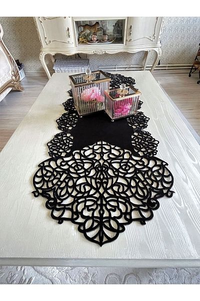 Ergüven Home Masuta de cafea Runner din Tesatura Neagra Dimensiune 40x100cm