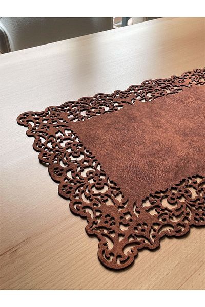 Ergüven Home Κόκκινο καφέ Suede Fabric Runner 40x140 cm Μήκος τραπεζιού - Ορθογώνιο μοντέλο
