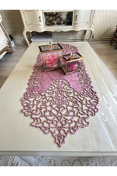 Ergüven Home Masuta de cafea Runner din Tesatura Roz din piele intoarsa Dimensiune 40x100cm