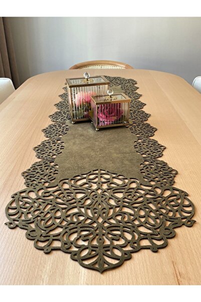 Ergüven Home Yeşil Süet Kumaş Runner 40x140 Cm Masa Boyu - Modern Tasarım