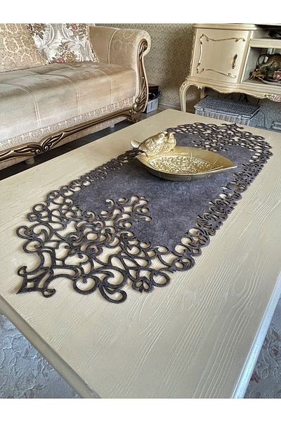 Ergüven Home Dark Gray Suede Fabric Runner 40X100 cm Coffee Table Height - Modern Design