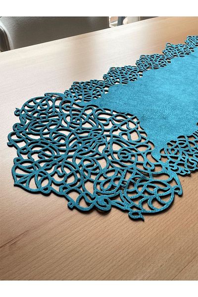 Ergüven Home Blue Suede Fabric Runner 40x140 cm Μήκος Τραπεζιού - Μοντέρνο Σχέδιο