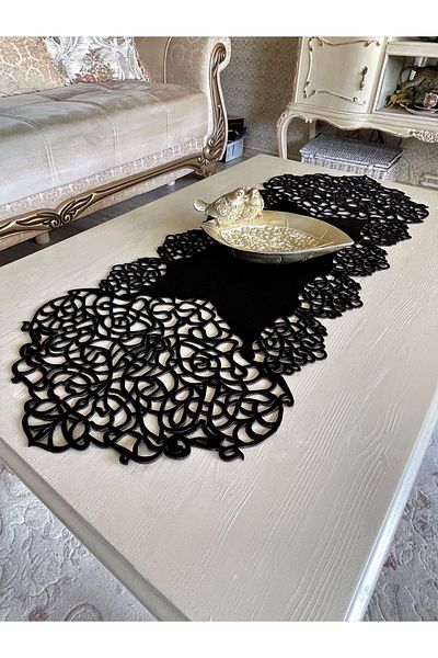 Ergüven Home Masuta de cafea Runner din Tesatura Neagra Dimensiune 40x100cm