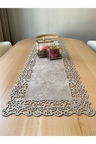 Ergüven Home Stone Color Dark Beige Suede Runner - 40X140 cm Table Length, Rectangular Model