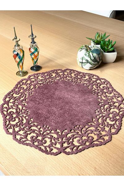 Ergüven Home Pink Suede Fabric Round Charger American Service Set 6 Pieces 35x35cm