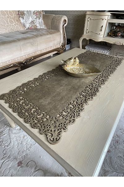 Ergüven Home Runner Tesatura din piele intoarsa verde 40x100 Cm Dimensiune Masuta Cafea - Model dreptunghiular