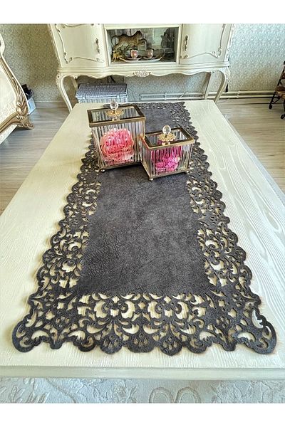 Ergüven Home Dark Gray Suede Fabric Runner 40X100 cm Coffee Table Height - Rectangular Model