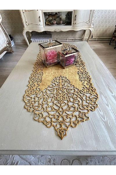 Ergüven Home Τραπεζάκι σαλονιού Runner με λεπτή κοπή από μουστάρδα κίτρινο σουέντ ύφασμα Μήκος 40x100cm