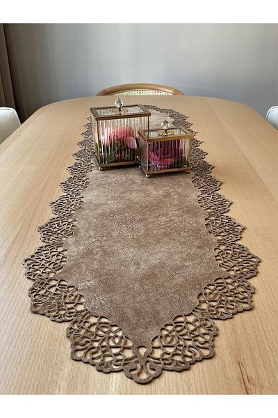 Ergüven Home Milky Brown Suede Fabric Runner 40x140 cm Μήκος τραπεζιού - Μοντέρνο Σχέδιο