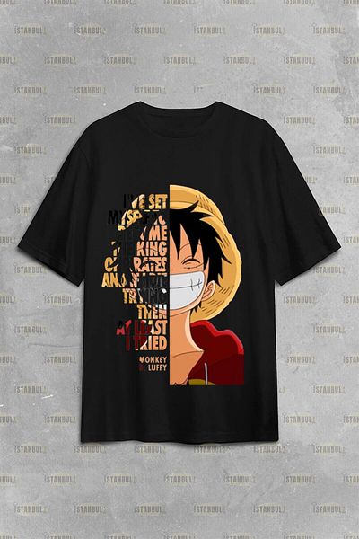 LUNAVISTA One Piece - Luffy Pirate King Anime Patterned Oversize T-Shirt
