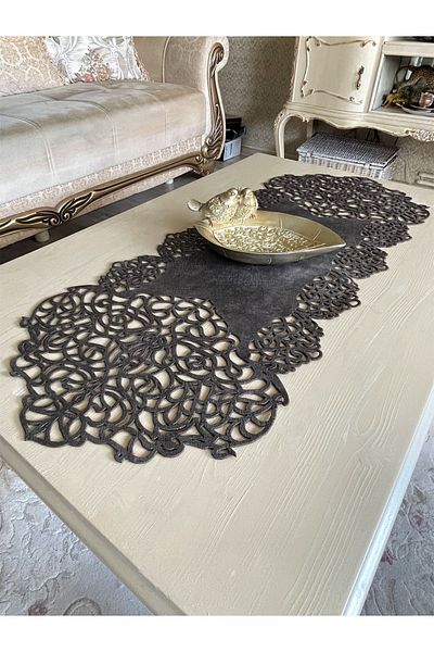 Ergüven Home Dark Gray Suede Fabric Runner 40X100 cm Coffee Table Height - Modern Design