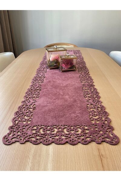 Ergüven Home Runner Tesatura Roz din piele intoarsa 40x140 Cm Lungime Masa - Model Dreptunghiular