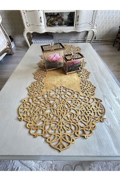 Ergüven Home Гірчично-жовта замша, скатертина 40x100 см, довжина для журнальн...