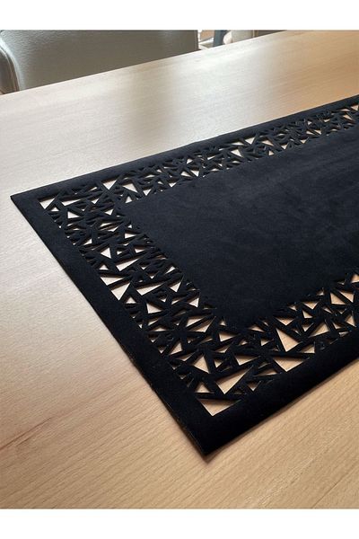 Ergüven Home Pânză de catifea neagră cu model geometric dreptunghiular Dimensiune masă 40x140cm