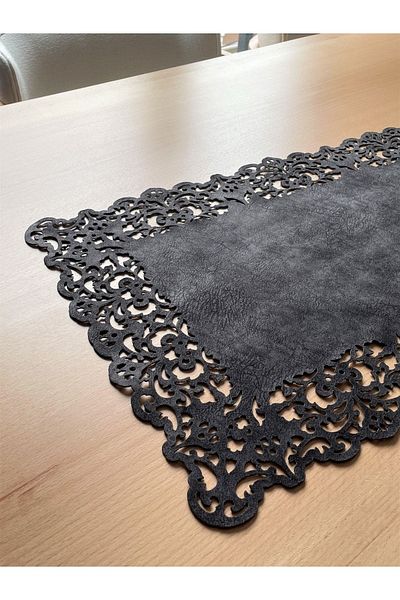 Ergüven Home Dark Gray Suede Fabric Runner 40X140 cm Table Length - Rectangular Model