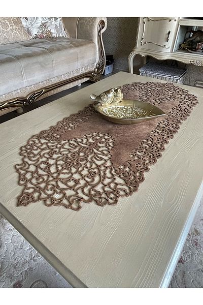 Ergüven Home Τραπεζάκι σαλονιού Milk Brown Suede Ύφασμα Thin Cut Runner Μήκος 40x100cm