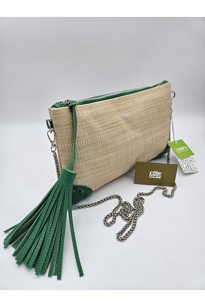 DSN Tasseled Wicker Fabric Chain Strap Klac Grass Green