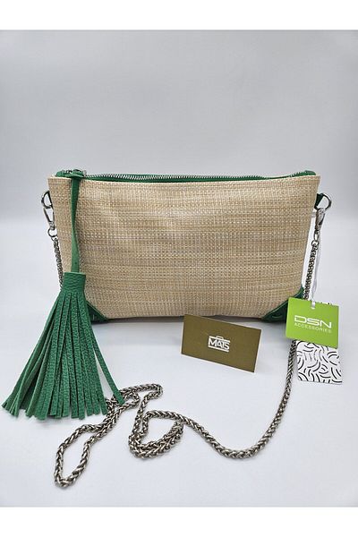 DSN Tasseled Wicker Fabric Chain Strap Klac Grass Green