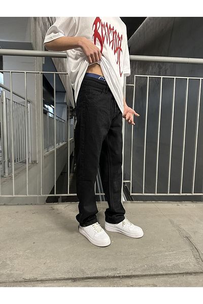 No362 Straight Black Baggy Pants