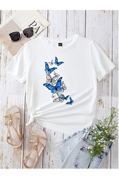 Vordevia Tricou cu imprimeu alb albastru cu fluturi