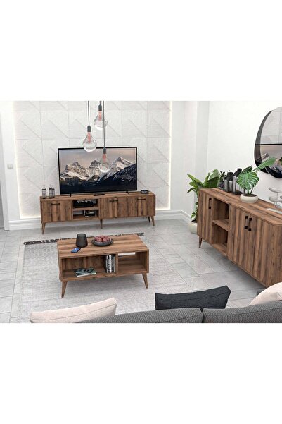 Mezza Set 1583-2072-1622 Exxen (AHŞAP AYAKLI) Tv Ünitesi - Orta Sehpa - Konsol Seti Hat Rengi
