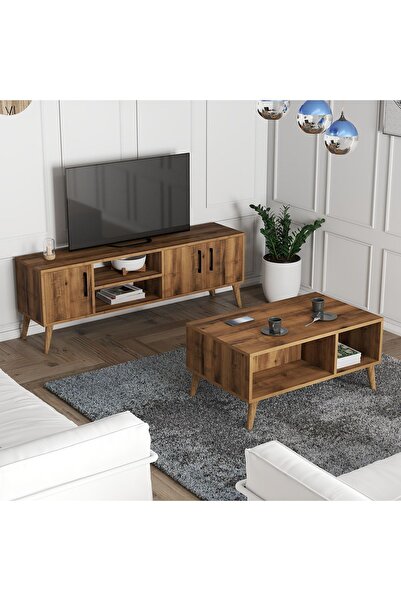 Mezza Set 1582-2072 Exxen 150 CM (AHŞAP AYAKLI)  Tv Ünitesi Orta Sehpa Seti - Hat Rengi