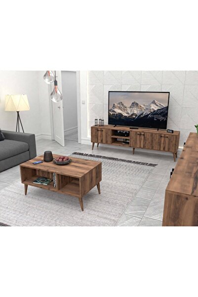 Mezza Set 1583-2072-1622 Exxen (AHŞAP AYAKLI) Tv Ünitesi - Orta Sehpa - Konsol Seti Hat Rengi