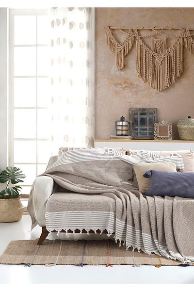 Lux Touch غطاء أريكة بيرجاما الخردل 3 قطع مقاس 180 × 200 سم، غطاء أريكة بذراعين من القطن