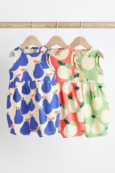 Next Baby Shiny Fruits Romper - 100% Cotton, Set of 3