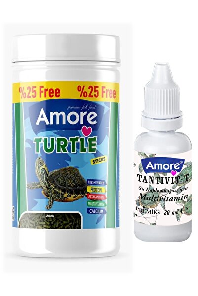 AMORE Turtle Green Sticks 125 250 ml Bonisa Su Kaplumbağası Yemi Ve Vitamini 3lü Set