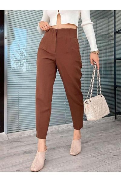 SHEVANE Women's High Waist Collared Fabric Pants