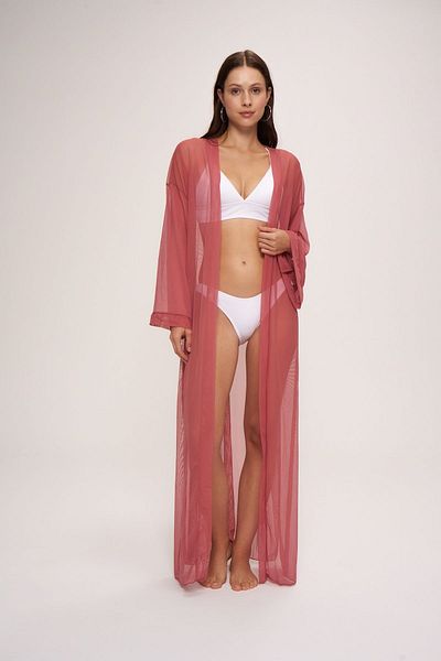 Pierre Cardin Long Dried Rose Kimono - Paris, Waist Tied