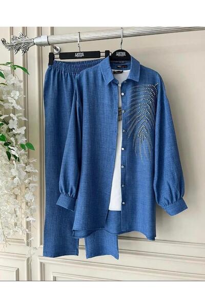 YILMAZBARMAZ طقم قميص نسائي بتفاصيل حجرية