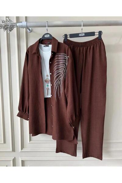 modasindoma Set cămașă pentru femei cu detalii în piatră