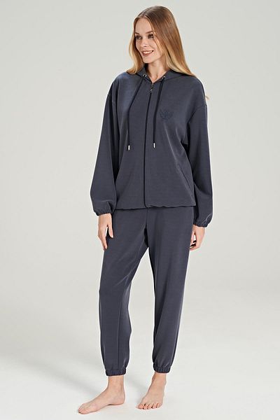 Feyza Anthracite Blue Hooded Women's Tracksuit Set - C8T6N0O5