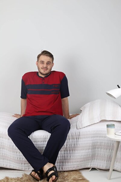 ŞİPKA Men's Claret Red Short Sleeve Large Size Pajama Set
