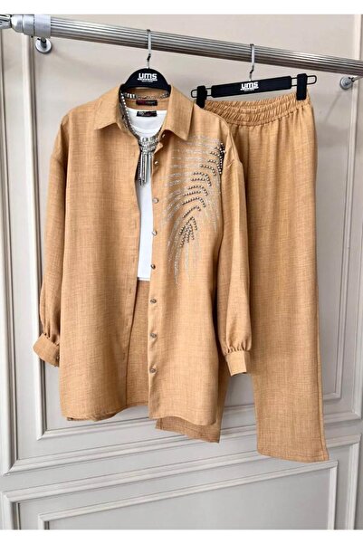 modasindoma Set cămașă pentru femei cu detalii în piatră