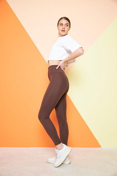 THIFF GYMWEAR Кафяви с висока талия, стягащи зимни повдигнати спортни клинове за ежедневно носене