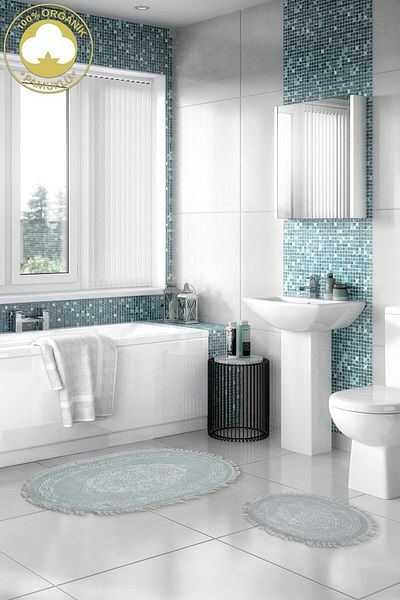 Dekoreko Cotton 2-Piece Toilet Set Bathroom Mat Set Kristi Oval Gray