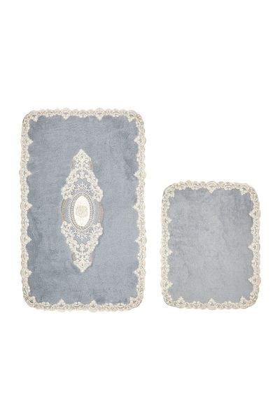 Dekoreko Welsoft Cotton 2-Piece Toilet Set Bathroom Mat Set Carmen Gray